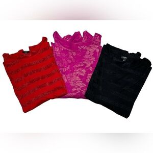 Lot of 3 Women's Long & 3/4‎ Length Sleeve Tops w/ Metallic Detail Size 3X